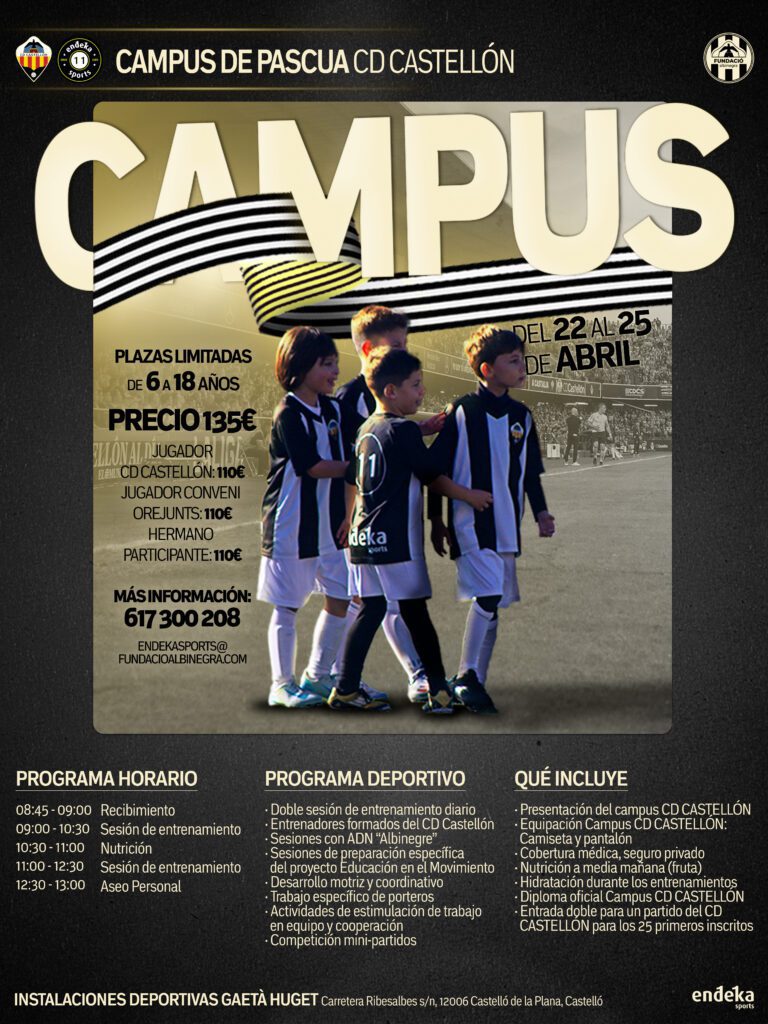 Cartel infromativo del Campus de fútbol de Pascua del CD Castellón